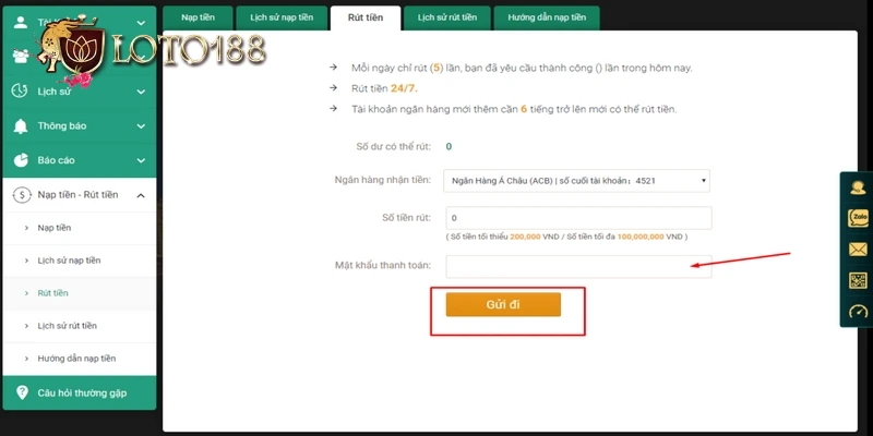 Các lưu ý khi thực hiện Rút Tiền Loto188